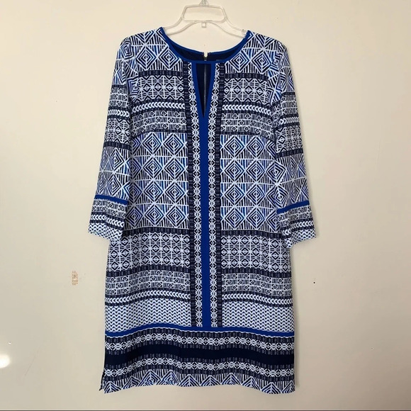 Vince Camuto Keyhole Shift Dress Blue Geometric size 10 - Picture 1 of 6